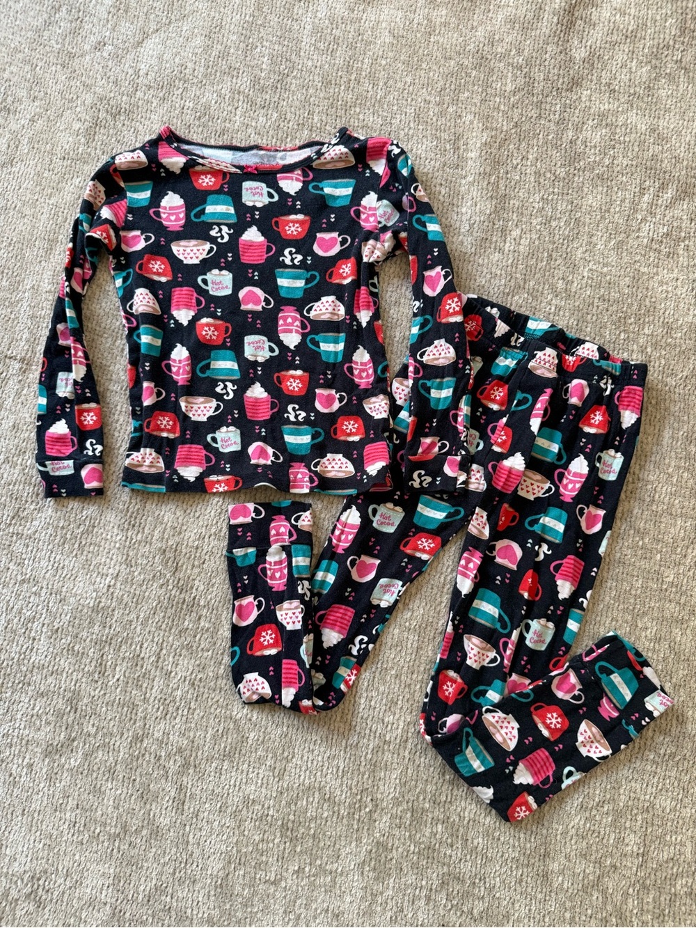 Carter’s Girls Size 7 Hot Cocoa Mug Print Pajama Set 100% Cotton